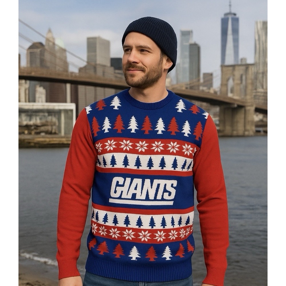 NY Giants Ugly Christmas Sweater - Forever NFL Team Apparel Mens Medium Acrylic